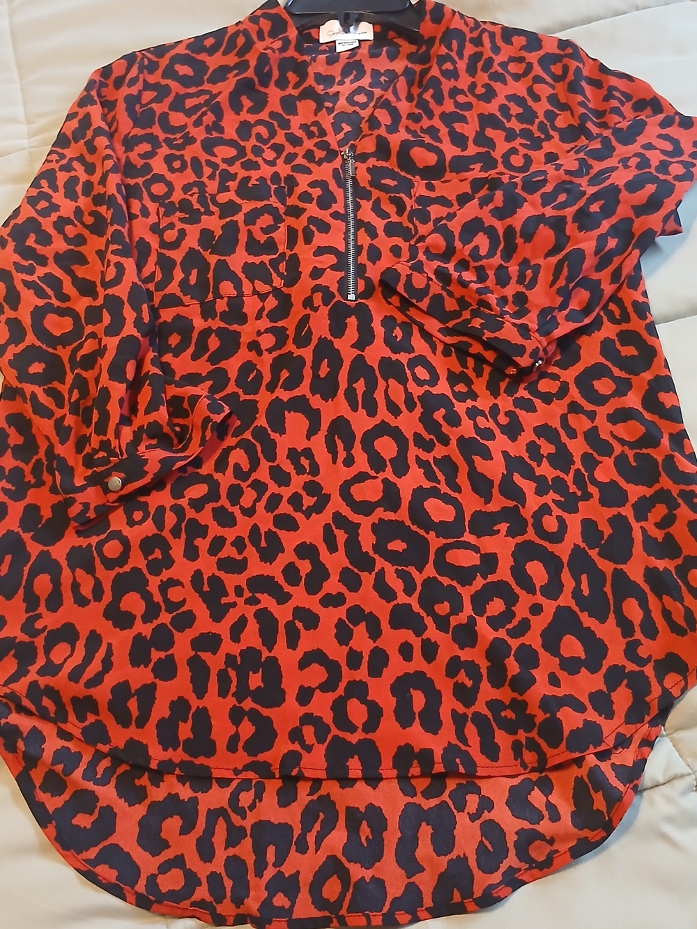 Jaclyn Smith Red and Black Leopard Print Blouse